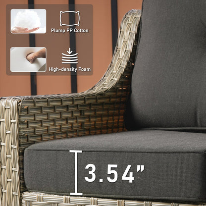 HOOOWOOO Set di mobili da giardino girevoli con schienale alto in vimini da 7 pezzi e braciere