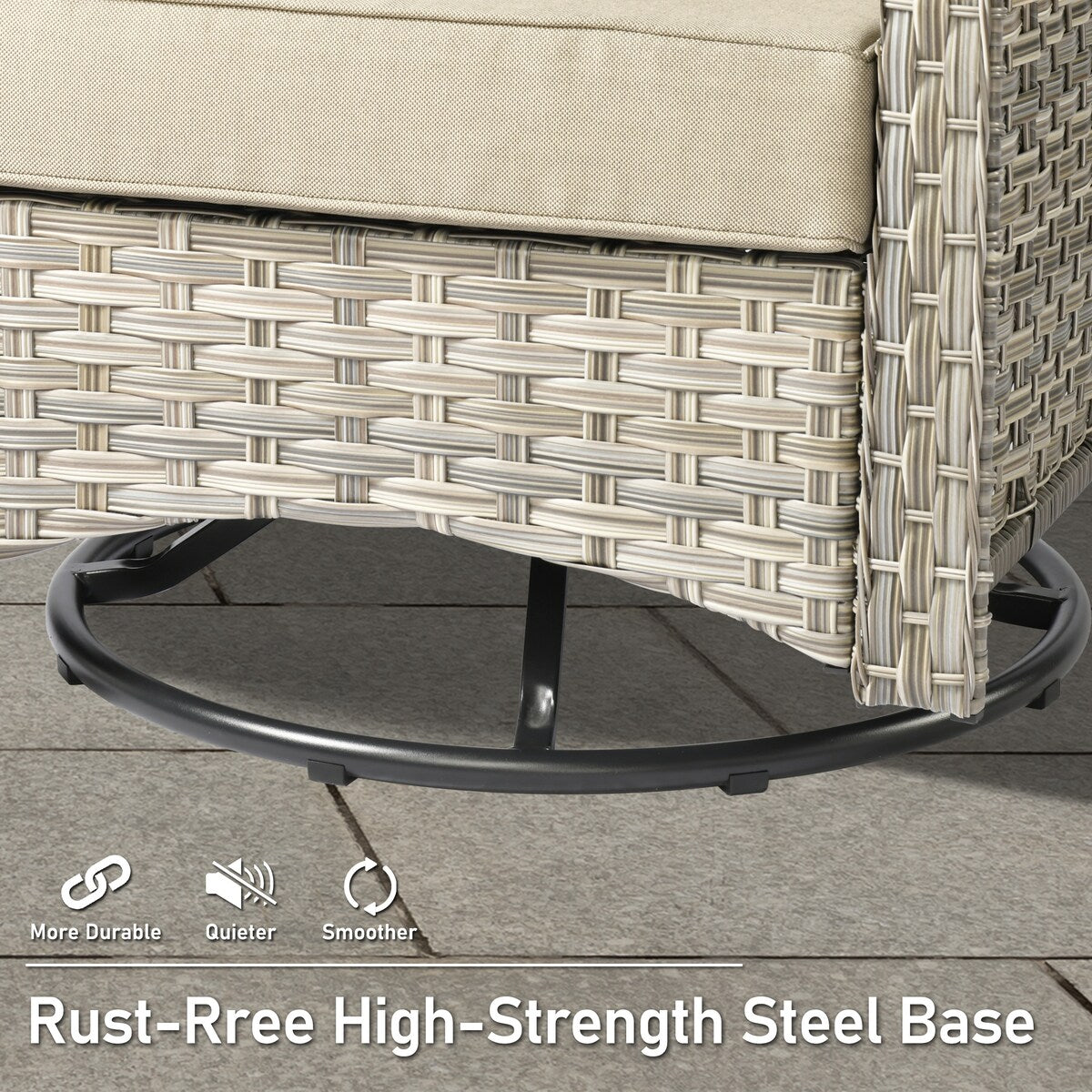 HOOOWOOO Set di mobili da giardino girevoli con schienale alto in vimini da 7 pezzi e braciere