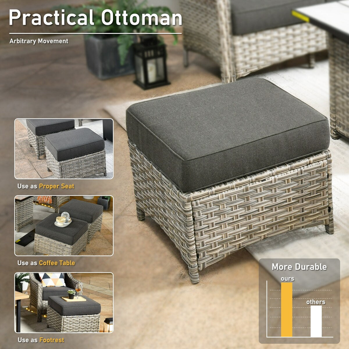 HOOOWOOO Set di mobili da giardino girevoli con schienale alto in vimini da 7 pezzi e braciere