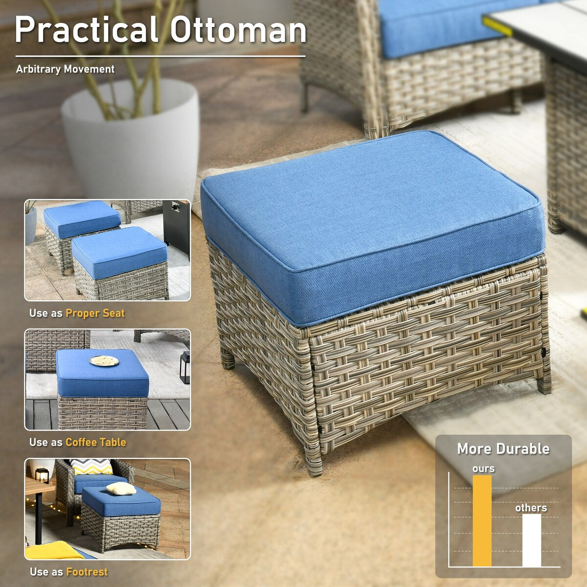 HOOOWOOO Set di mobili da giardino girevoli con schienale alto in vimini da 7 pezzi e braciere