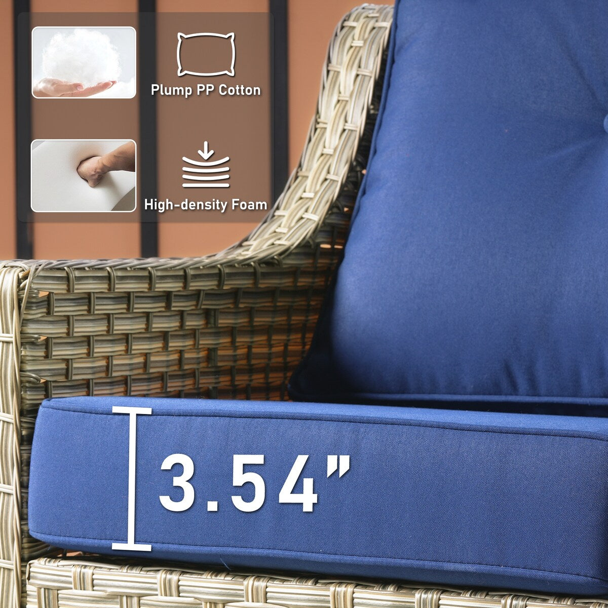 HOOOWOOO Set di mobili da giardino girevoli con schienale alto in vimini da 7 pezzi e braciere