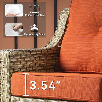 HOOOWOOO Set di mobili da giardino girevoli con schienale alto in vimini da 7 pezzi e braciere