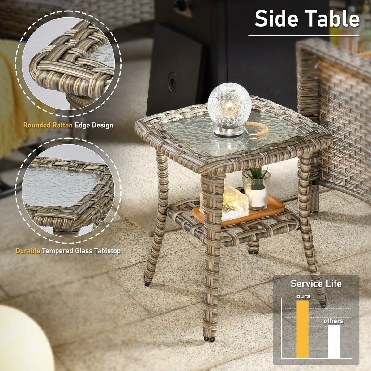 HOOOWOOO Set di mobili da giardino girevoli con schienale alto in vimini da 7 pezzi e braciere