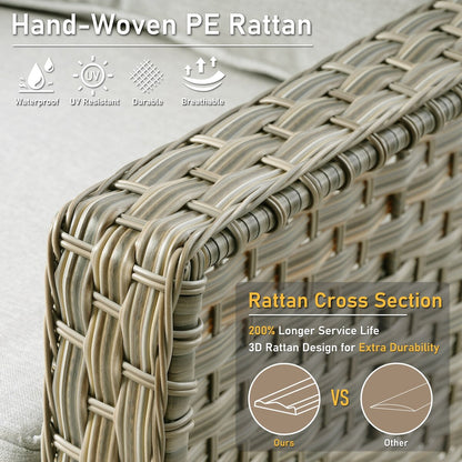 HOOOWOOO Set di mobili da giardino girevoli con schienale alto in vimini da 7 pezzi e braciere