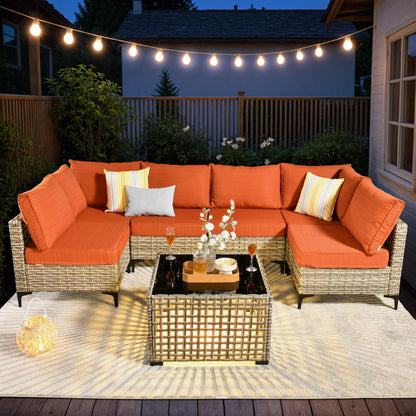 Set di mobili da giardino componibili in rattan HOOOWOOO da 7 pezzi