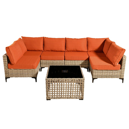 Set di mobili da giardino componibili in rattan HOOOWOOO da 7 pezzi