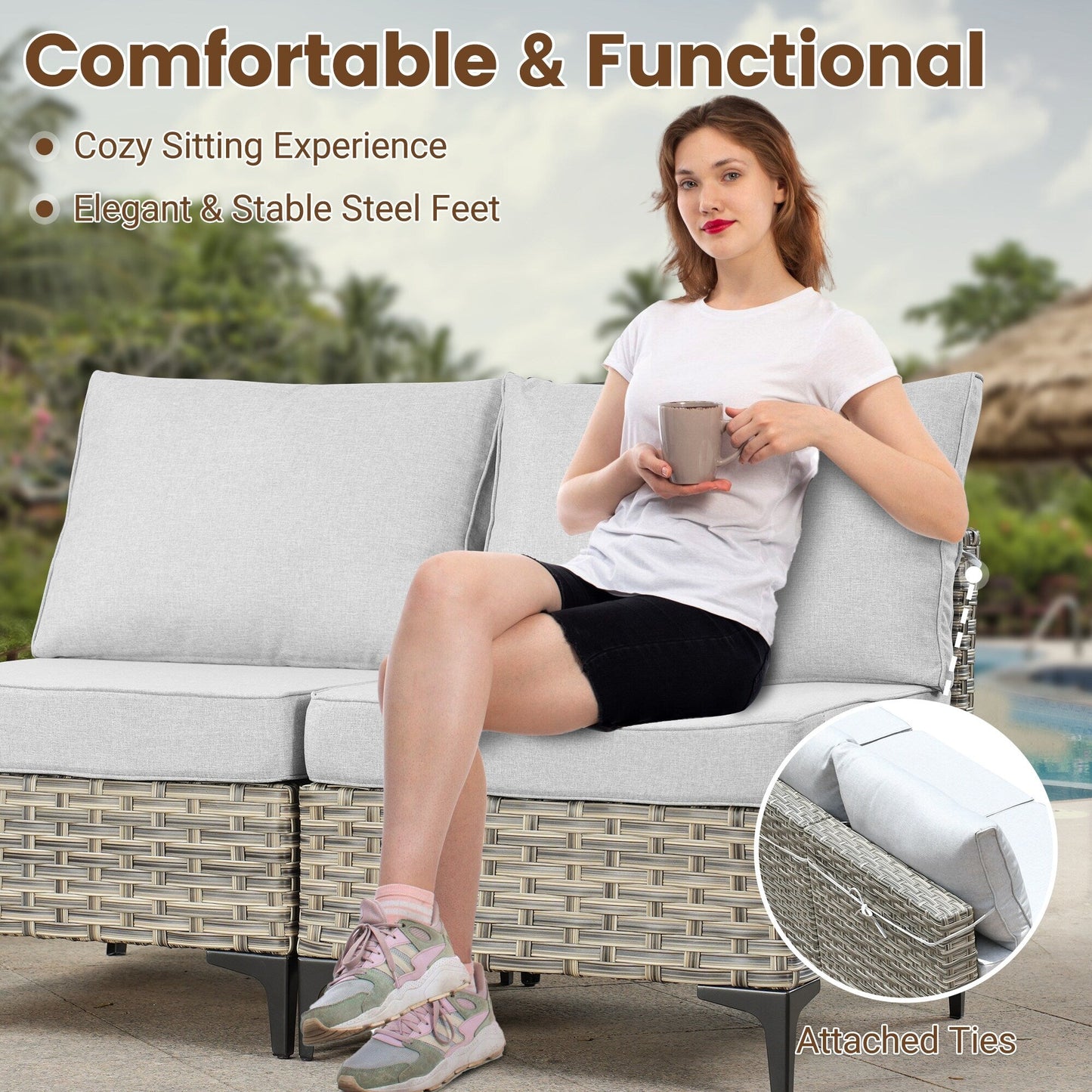 Set di mobili da giardino componibili in rattan HOOOWOOO da 7 pezzi