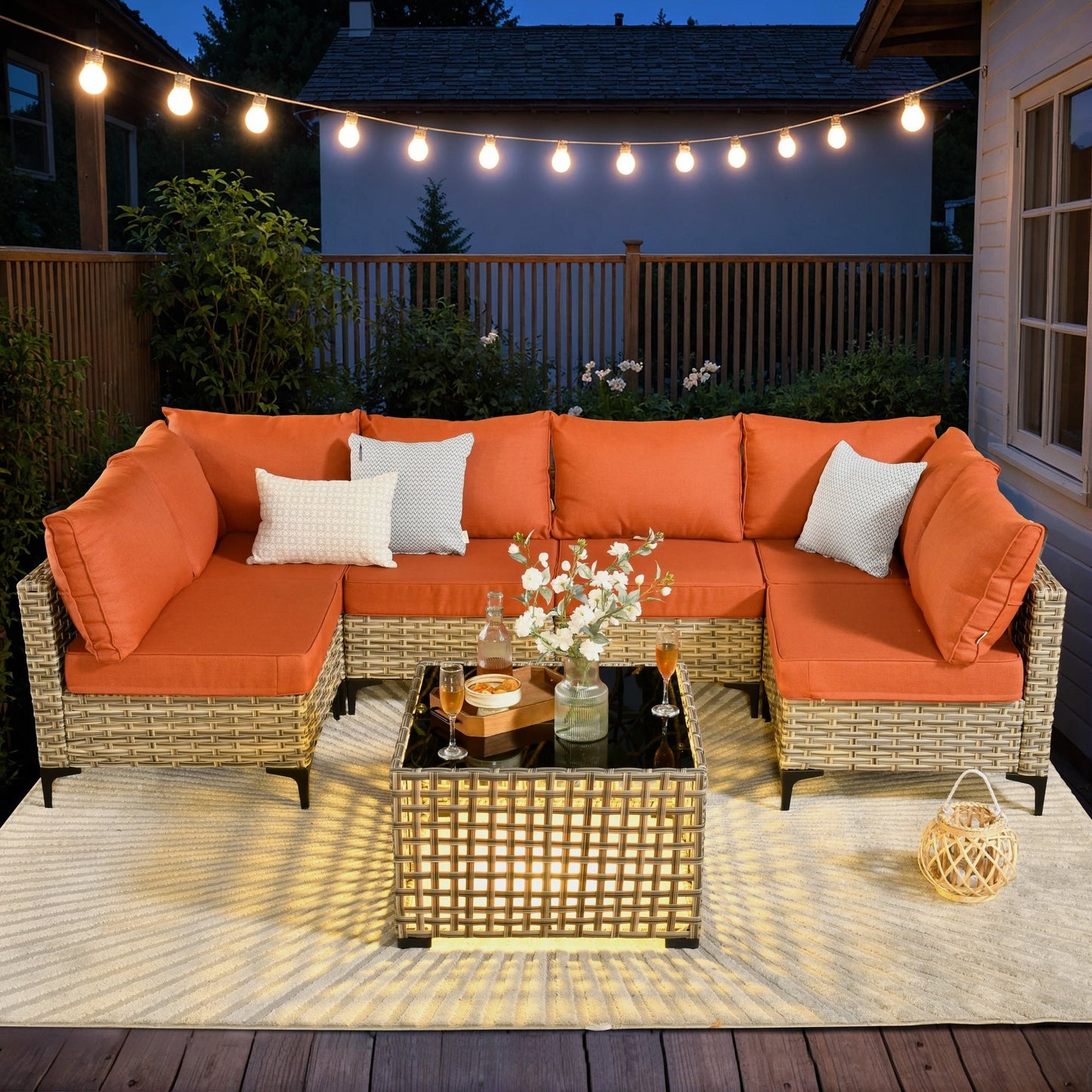 Set di mobili da giardino componibili in rattan HOOOWOOO da 7 pezzi