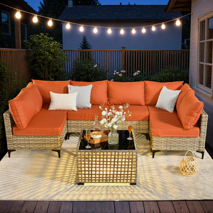 Set di mobili da giardino componibili in rattan HOOOWOOO da 7 pezzi