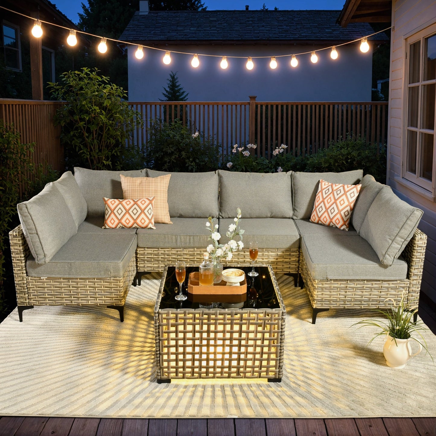 Set di mobili da giardino componibili in rattan HOOOWOOO da 7 pezzi