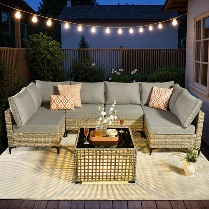 Set di mobili da giardino componibili in rattan HOOOWOOO da 7 pezzi