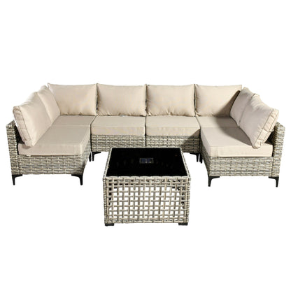 Set di mobili da giardino componibili in rattan HOOOWOOO da 7 pezzi