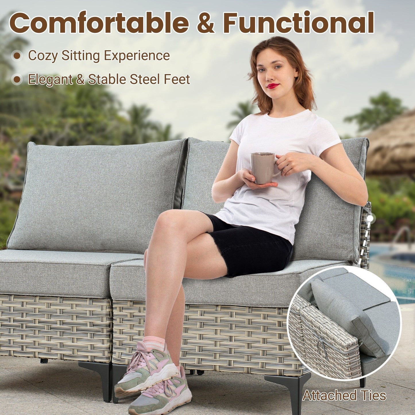 Set di mobili da giardino componibili in rattan HOOOWOOO da 7 pezzi