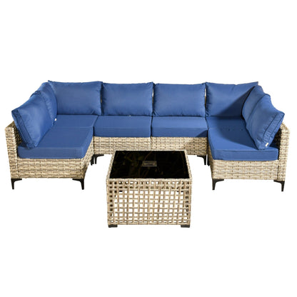 Set di mobili da giardino componibili in rattan HOOOWOOO da 7 pezzi