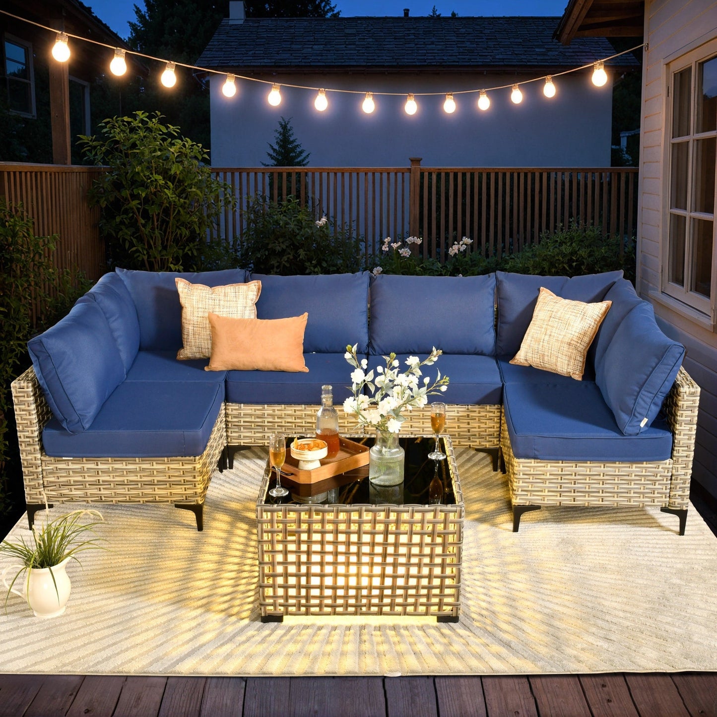 Set di mobili da giardino componibili in rattan HOOOWOOO da 7 pezzi