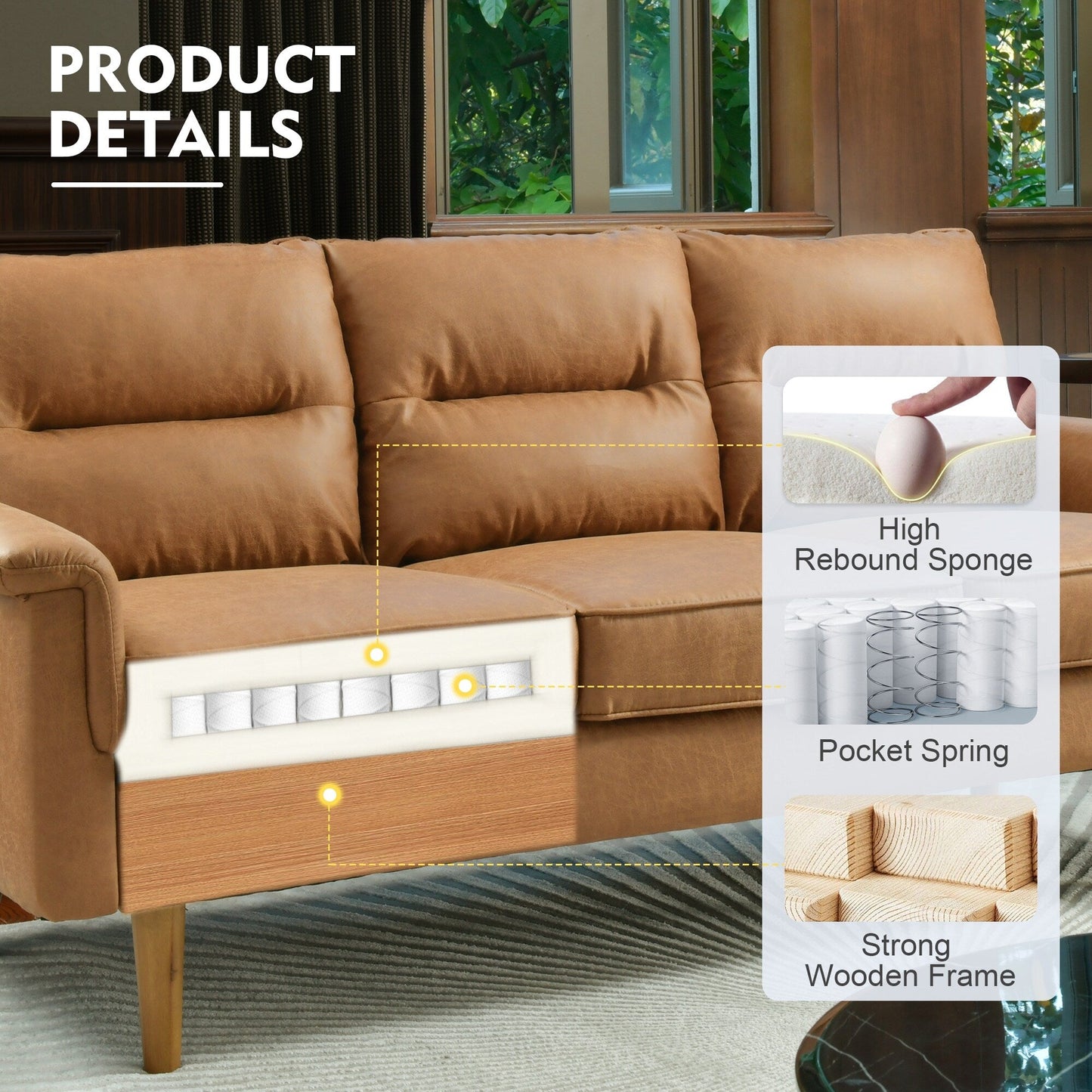 HOOOWOOO Mobili per soggiorno 71 Divano moderno imbottito in tessuto a 3 posti