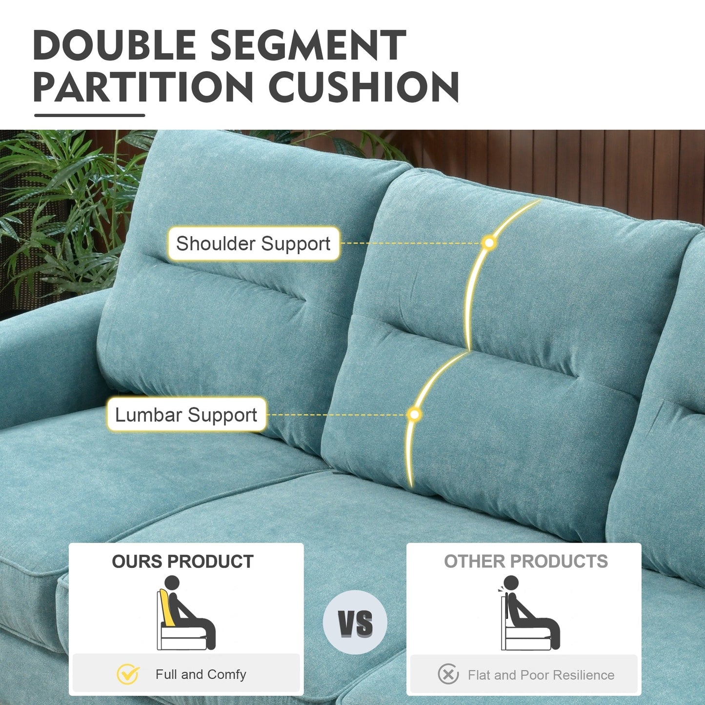 HOOOWOOO Mobili per soggiorno 71 Divano moderno imbottito in tessuto a 3 posti