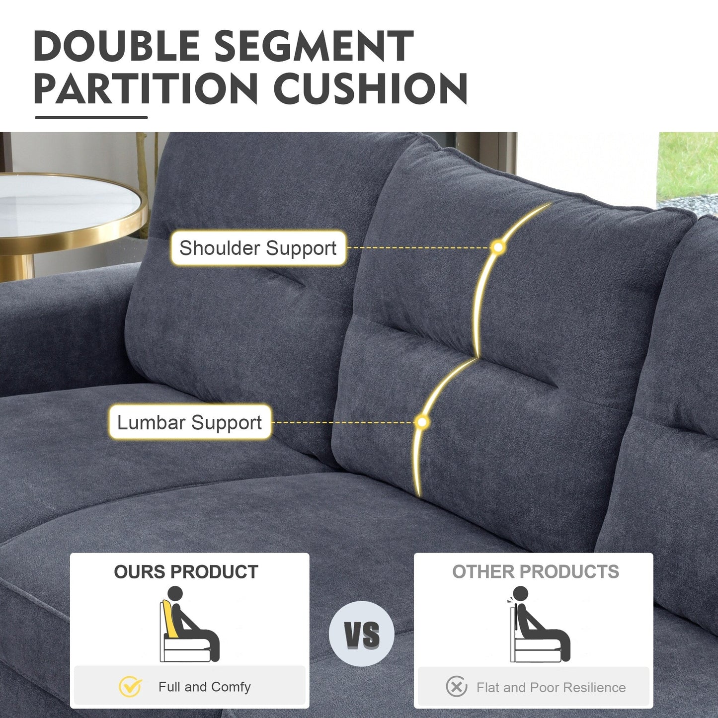 HOOOWOOO Mobili per soggiorno 71 Divano moderno imbottito in tessuto a 3 posti