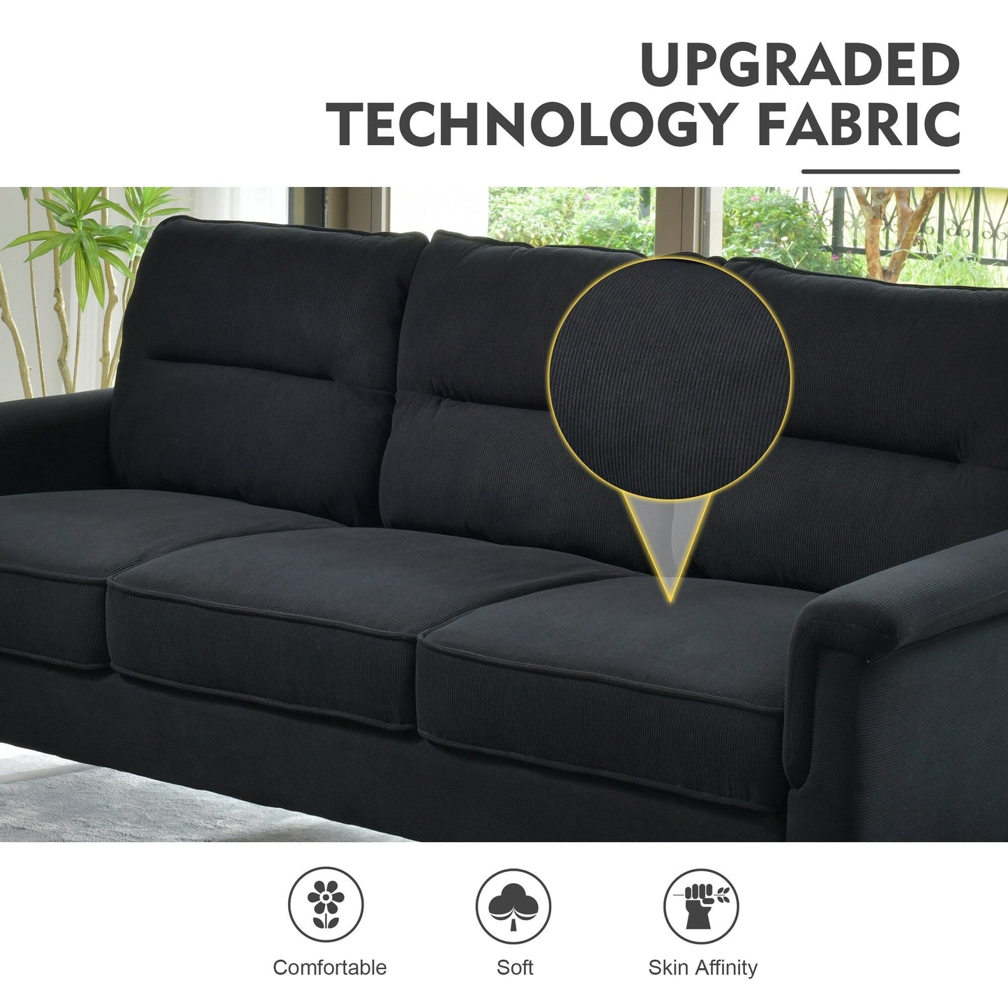 HOOOWOOO Mobili per soggiorno 71 Divano moderno imbottito in tessuto a 3 posti