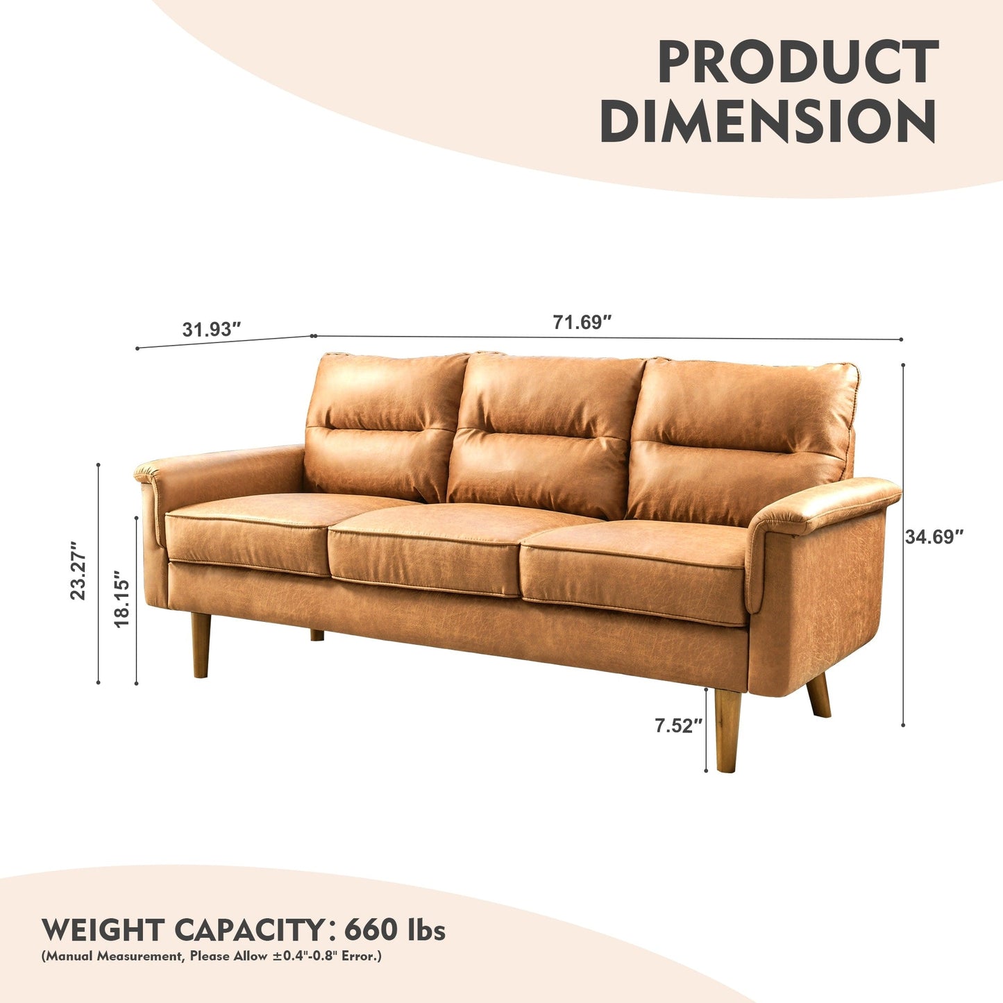 HOOOWOOO Mobili per soggiorno 71 Divano moderno imbottito in tessuto a 3 posti