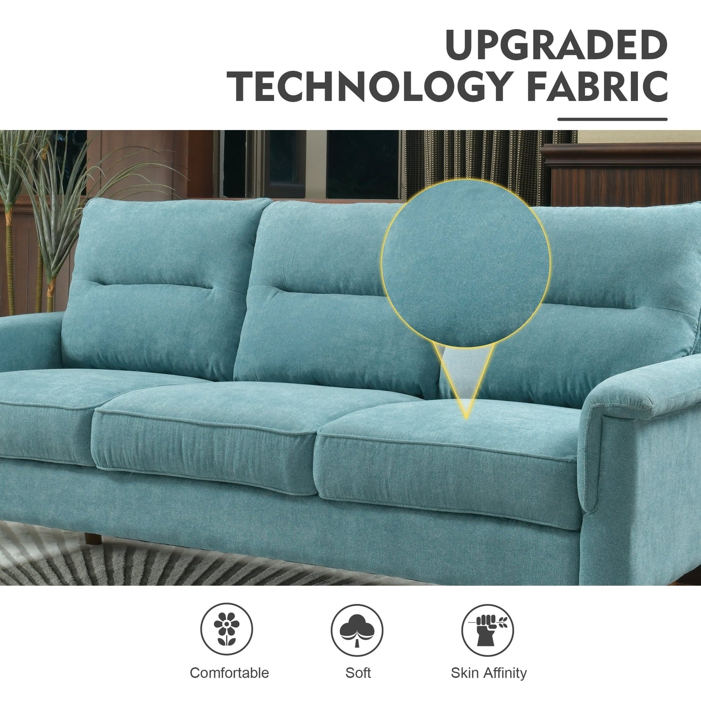 HOOOWOOO Mobili per soggiorno 71 Divano moderno imbottito in tessuto a 3 posti