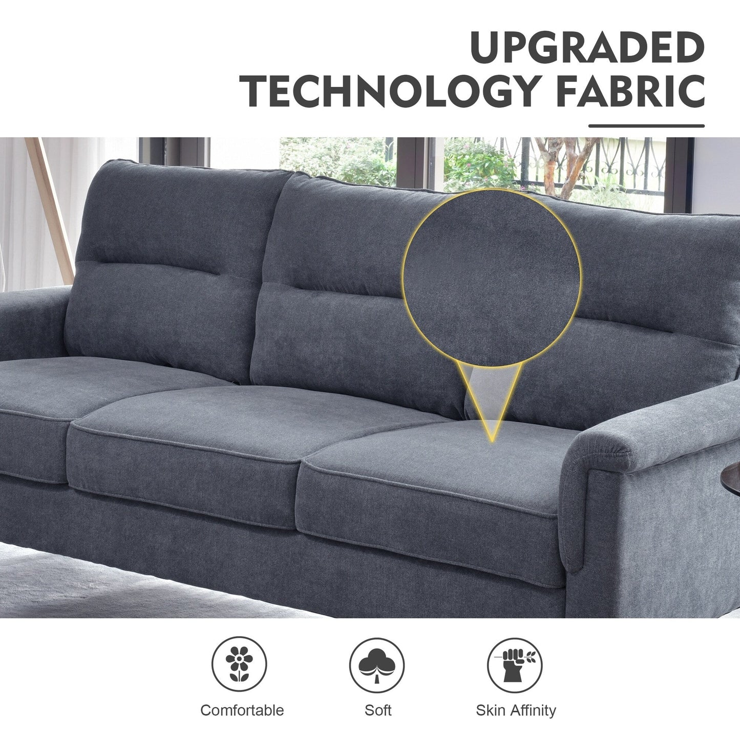 HOOOWOOO Mobili per soggiorno 71 Divano moderno imbottito in tessuto a 3 posti