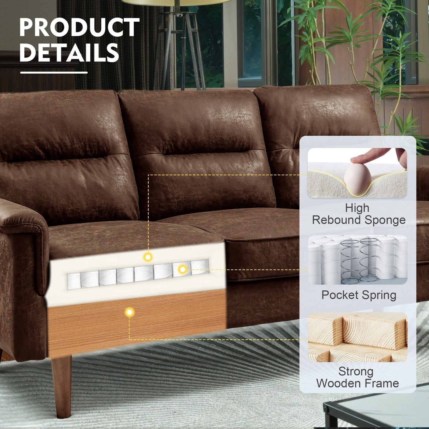 HOOOWOOO Mobili per soggiorno 71 Divano moderno imbottito in tessuto a 3 posti