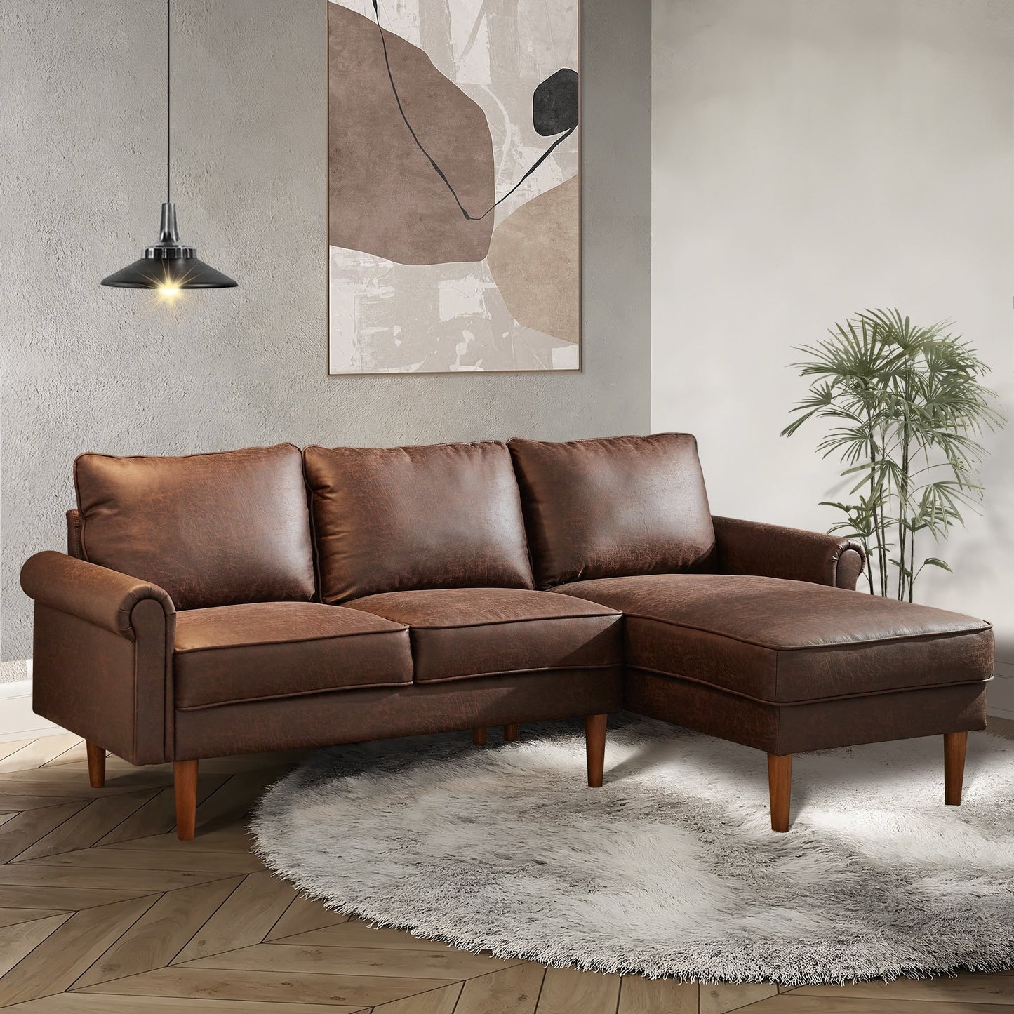 Divano in pelle scamosciata di metà secolo con chaise longue HOOOWOOO Living Room Furniture