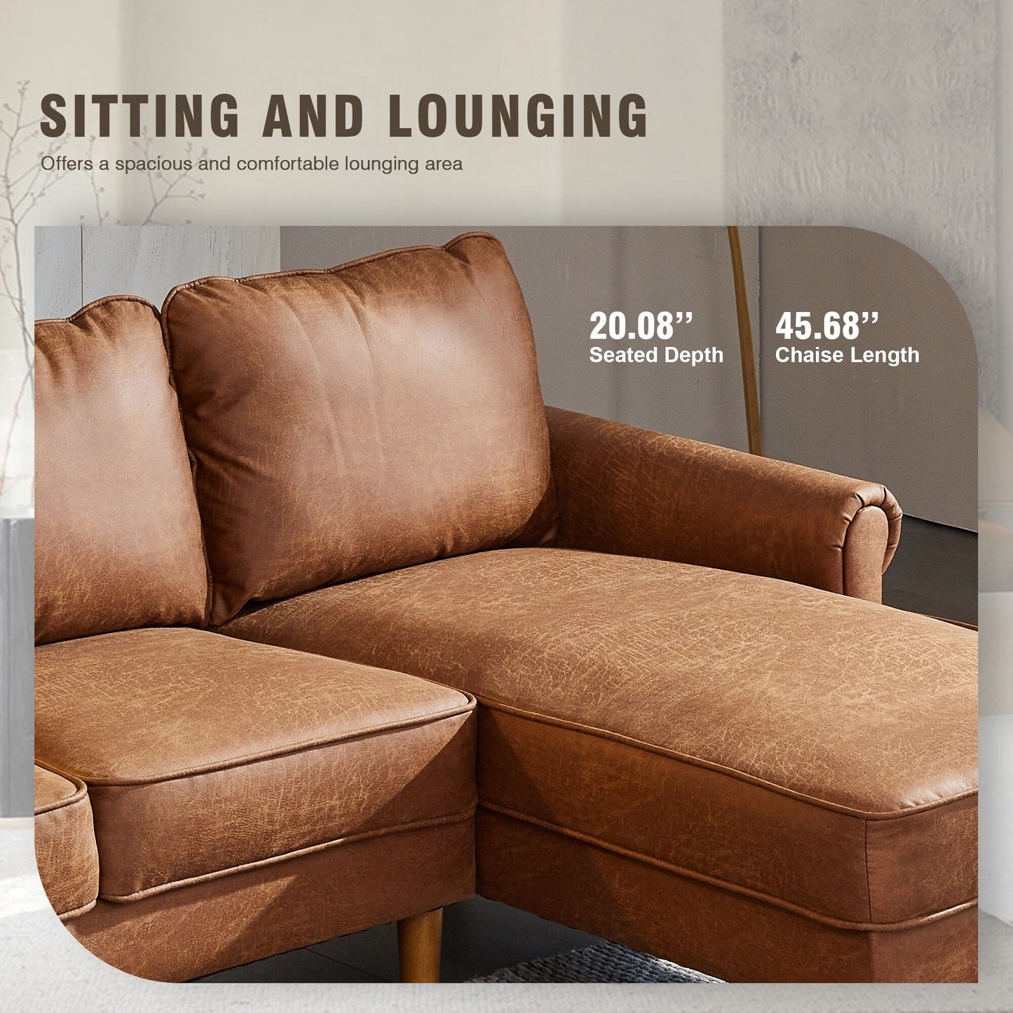 Divano in pelle scamosciata di metà secolo con chaise longue HOOOWOOO Living Room Furniture