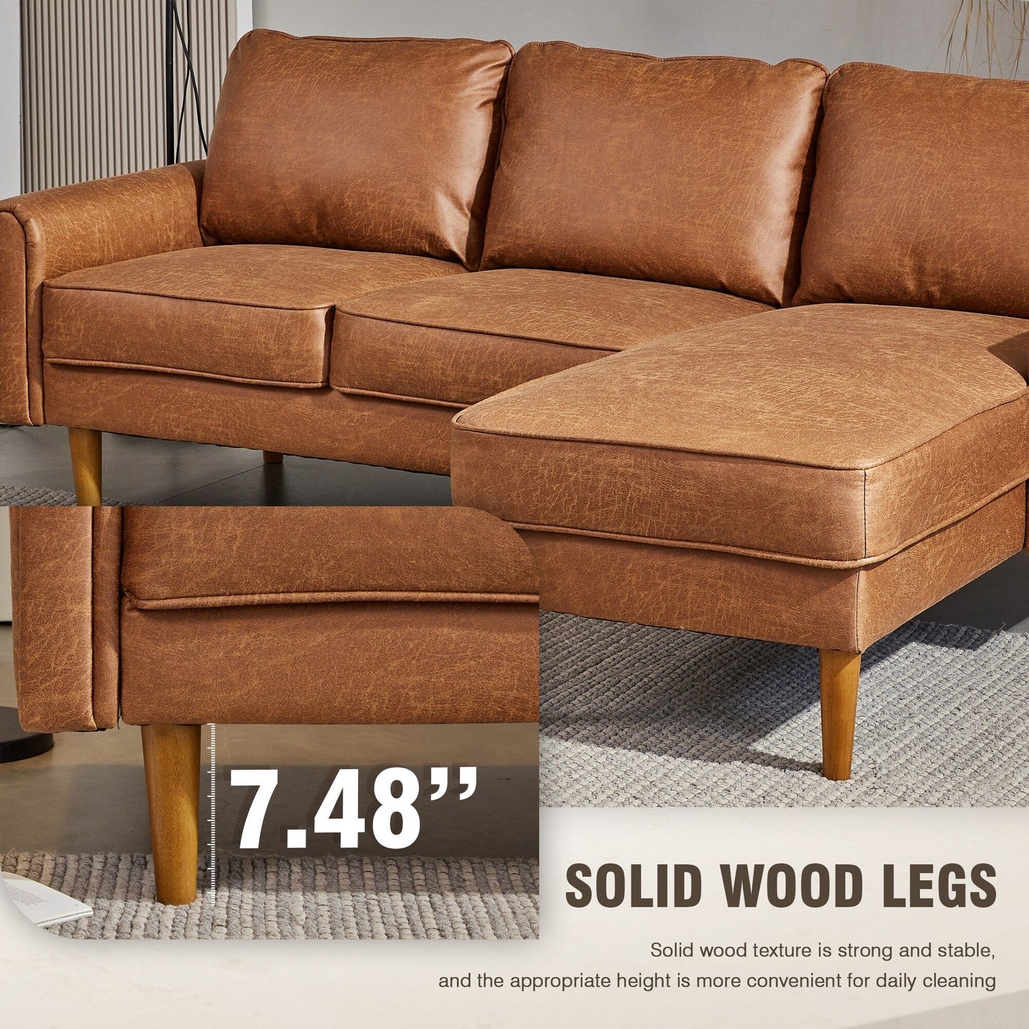 Divano in pelle scamosciata di metà secolo con chaise longue HOOOWOOO Living Room Furniture