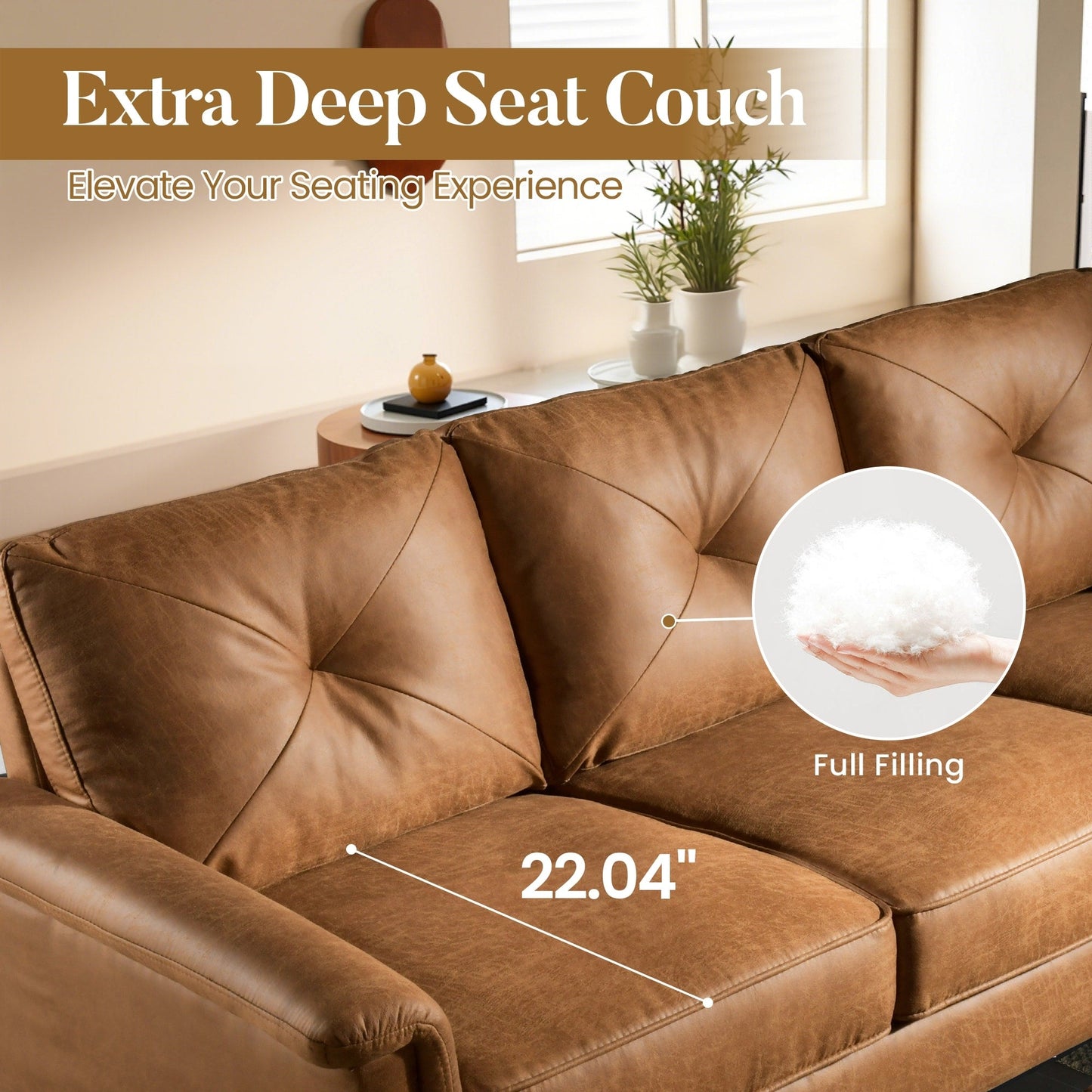 Divano imbottito HOOOWOOO Mid-Century a 3 posti con gambe in legno per soggiorno