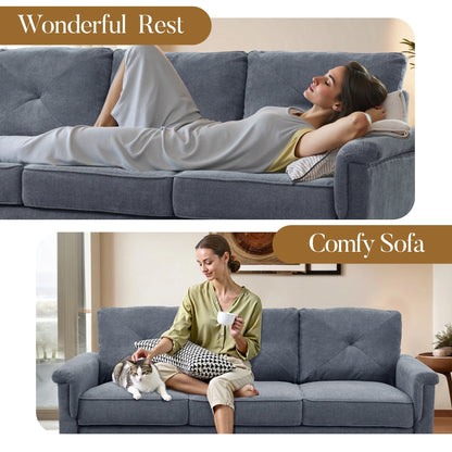 Divano imbottito HOOOWOOO Mid-Century a 3 posti con gambe in legno per soggiorno