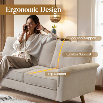 Divano imbottito HOOOWOOO Mid-Century a 3 posti con gambe in legno per soggiorno