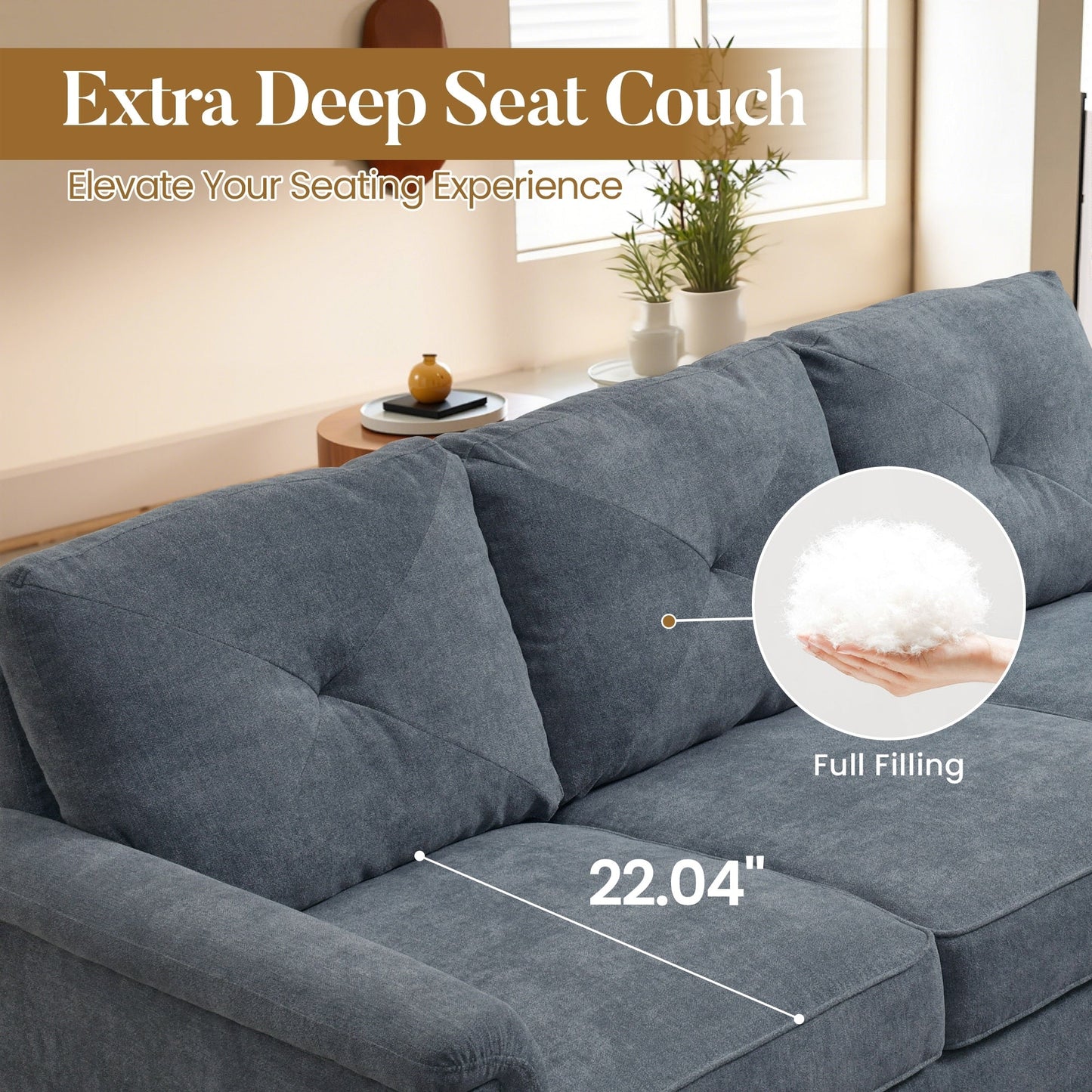 Divano imbottito HOOOWOOO Mid-Century a 3 posti con gambe in legno per soggiorno