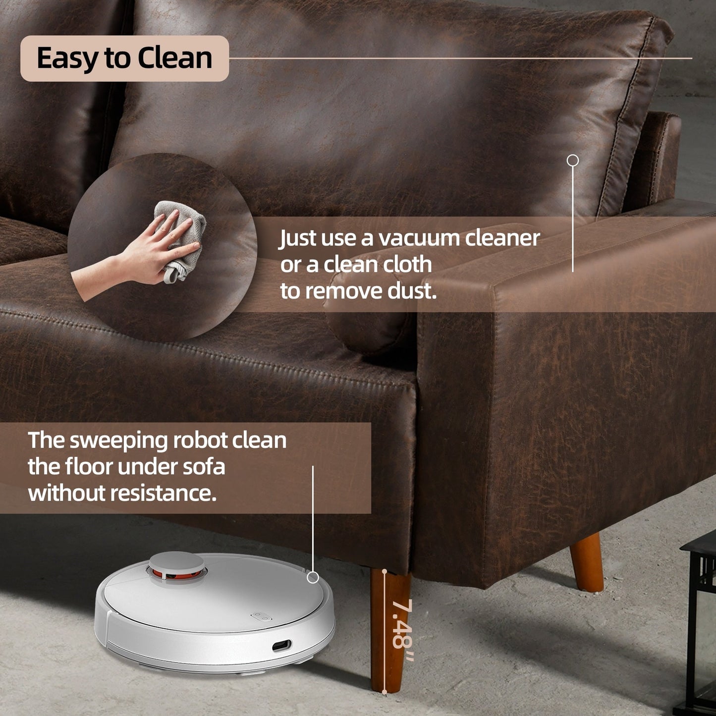 Divano imbottito HOOOWOOO Mid-Century Modern con cuscini arrotolati