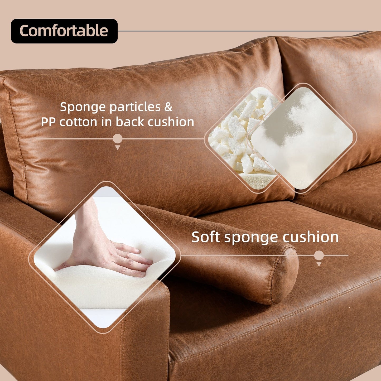 Divano imbottito HOOOWOOO Mid-Century Modern con cuscini arrotolati