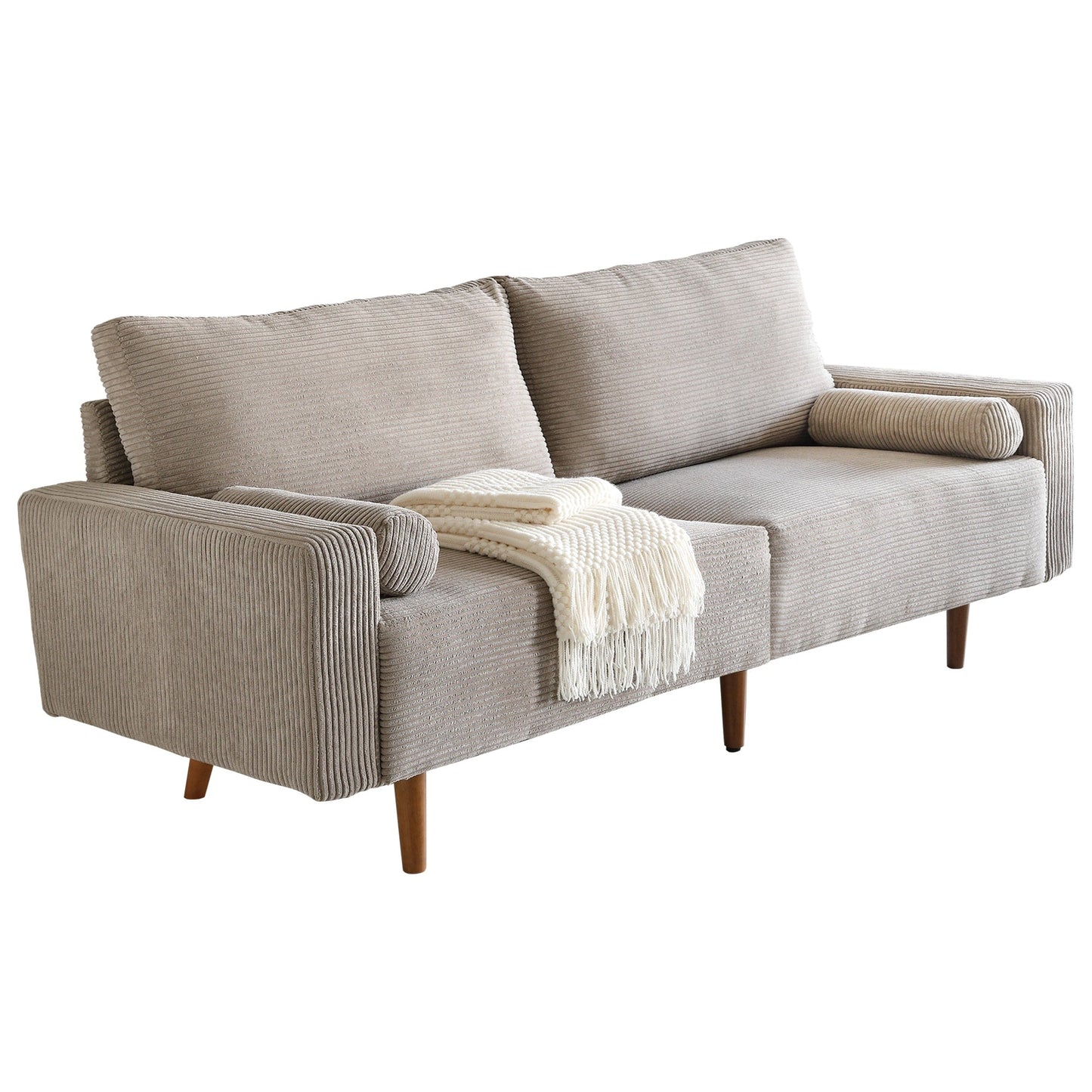 Divano imbottito HOOOWOOO Mid-Century Modern con cuscini arrotolati