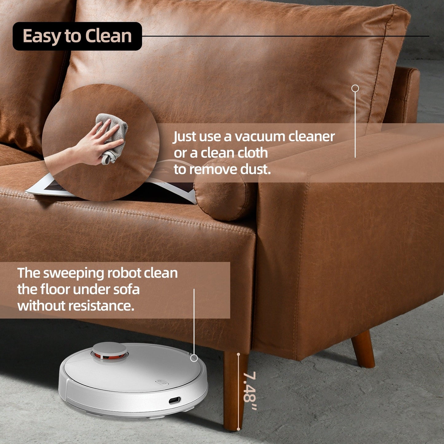 Divano imbottito HOOOWOOO Mid-Century Modern con cuscini arrotolati