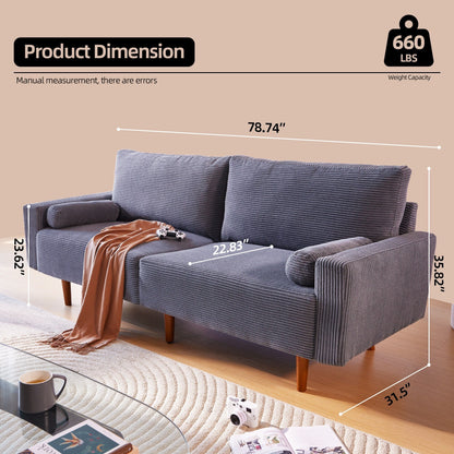 Divano imbottito HOOOWOOO Mid-Century Modern con cuscini arrotolati