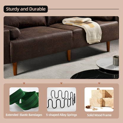 Divano imbottito HOOOWOOO Mid-Century Modern con cuscini arrotolati