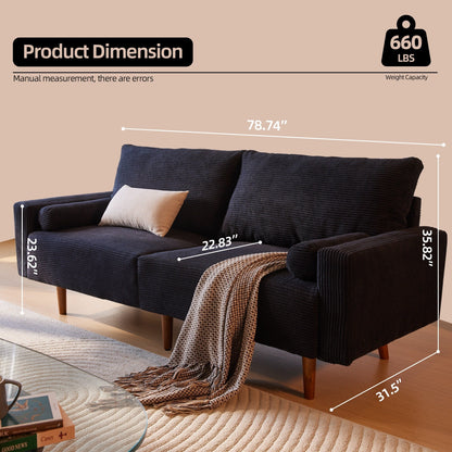 Divano imbottito HOOOWOOO Mid-Century Modern con cuscini arrotolati