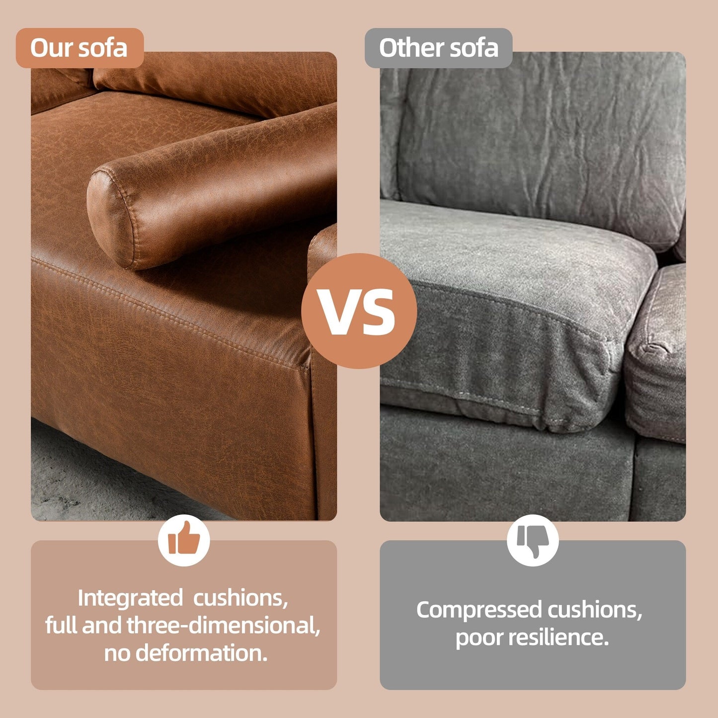 Divano imbottito HOOOWOOO Mid-Century Modern con cuscini arrotolati