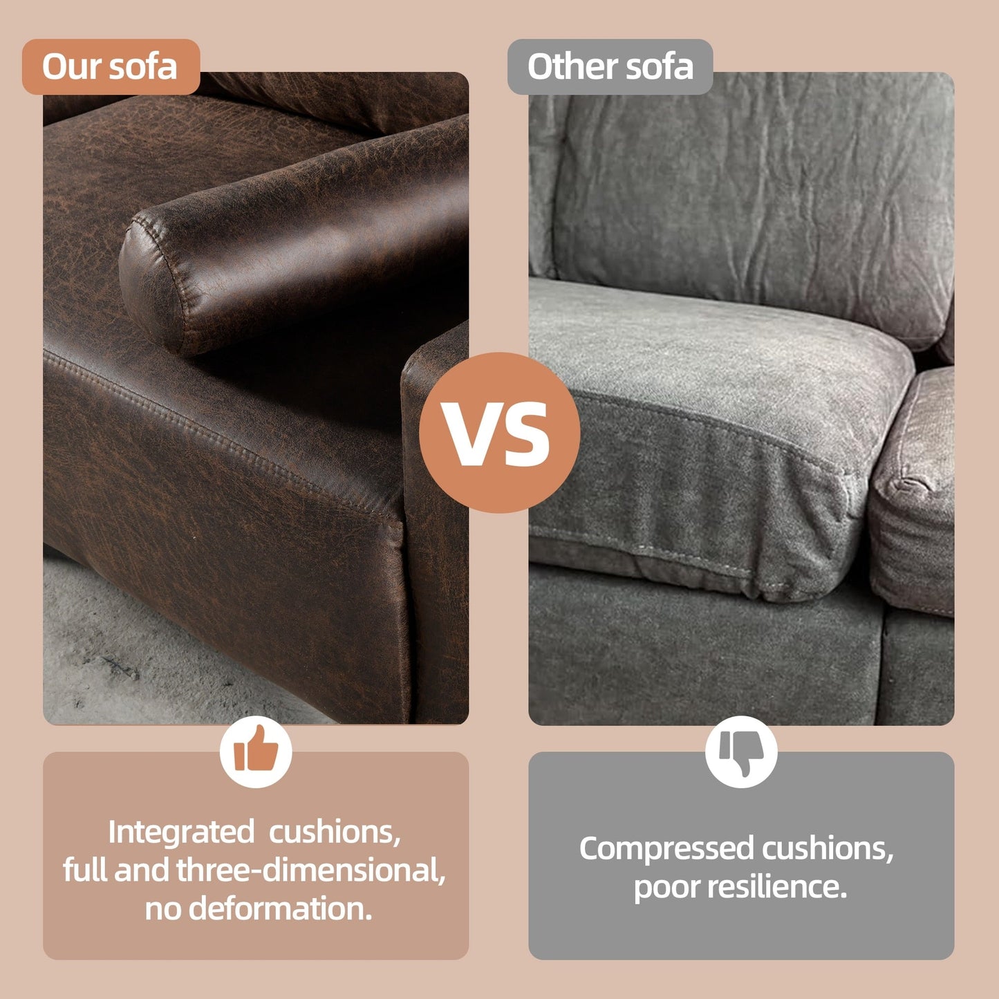 Divano imbottito HOOOWOOO Mid-Century Modern con cuscini arrotolati