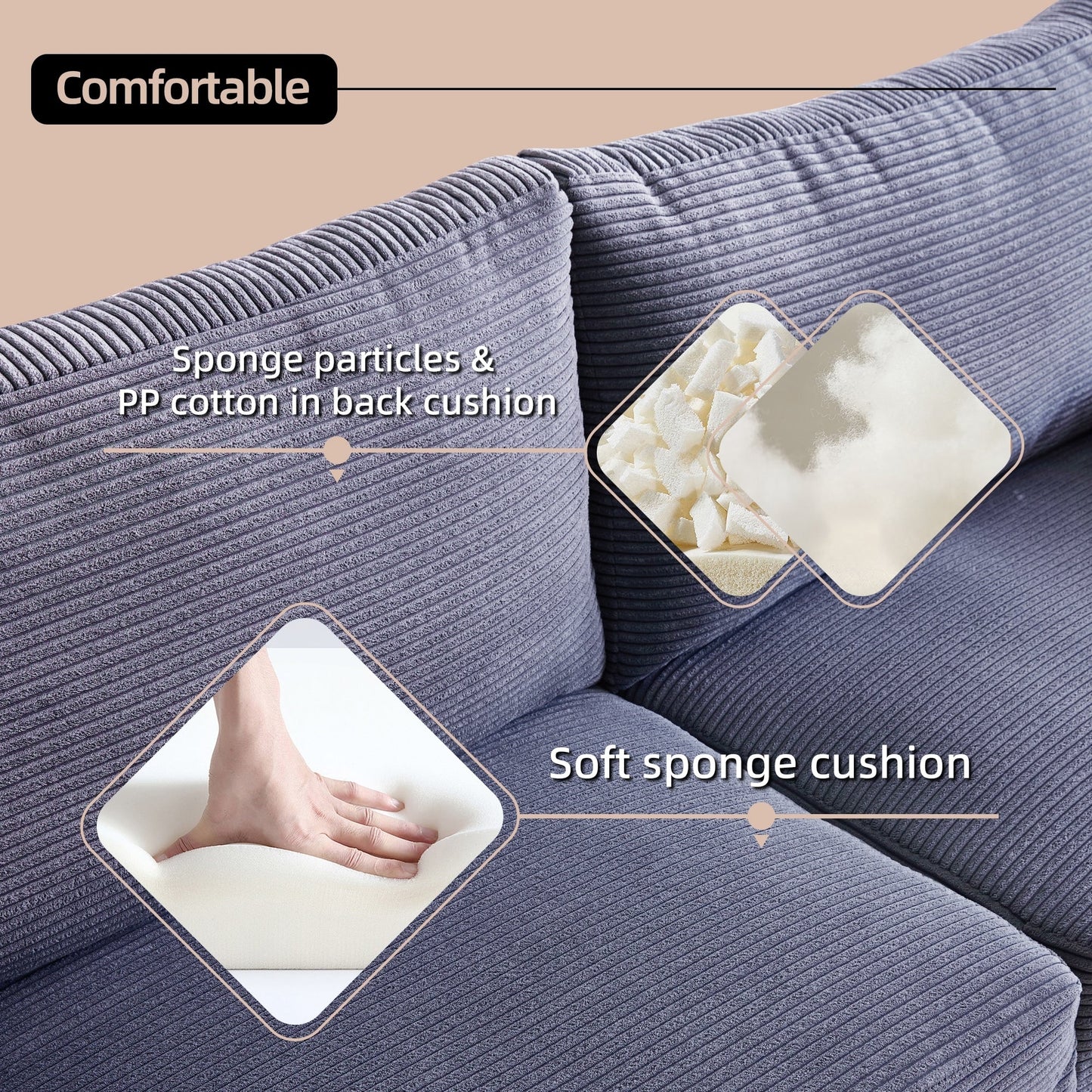 Divano imbottito HOOOWOOO Mid-Century Modern con cuscini arrotolati