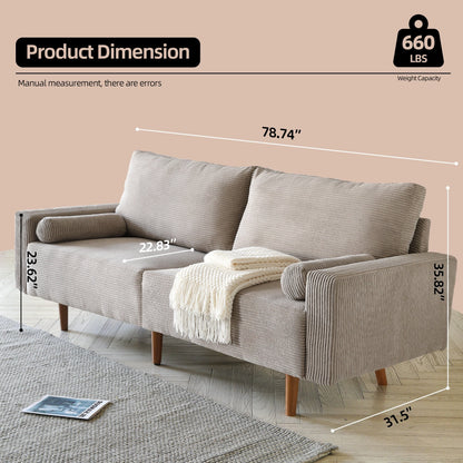 Divano imbottito HOOOWOOO Mid-Century Modern con cuscini arrotolati