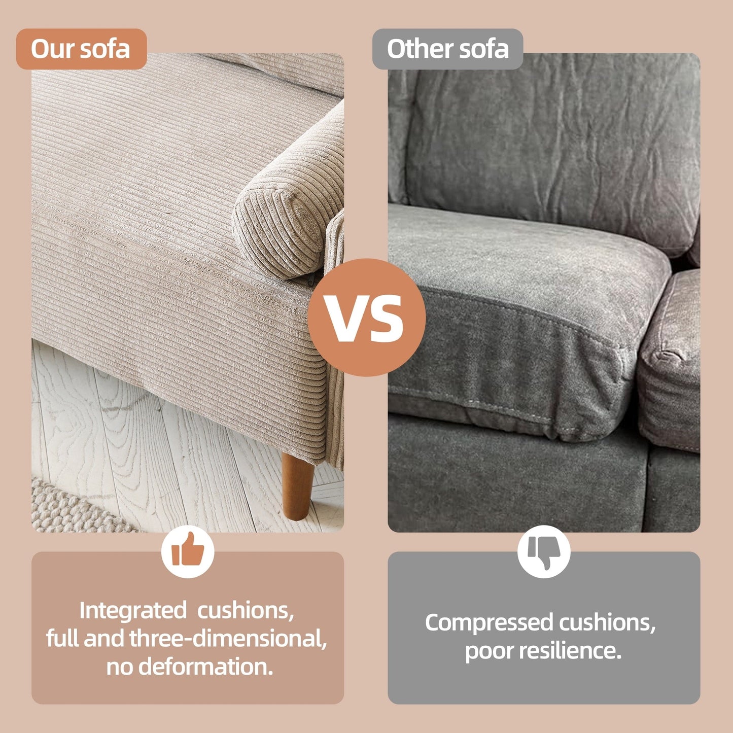 Divano imbottito HOOOWOOO Mid-Century Modern con cuscini arrotolati