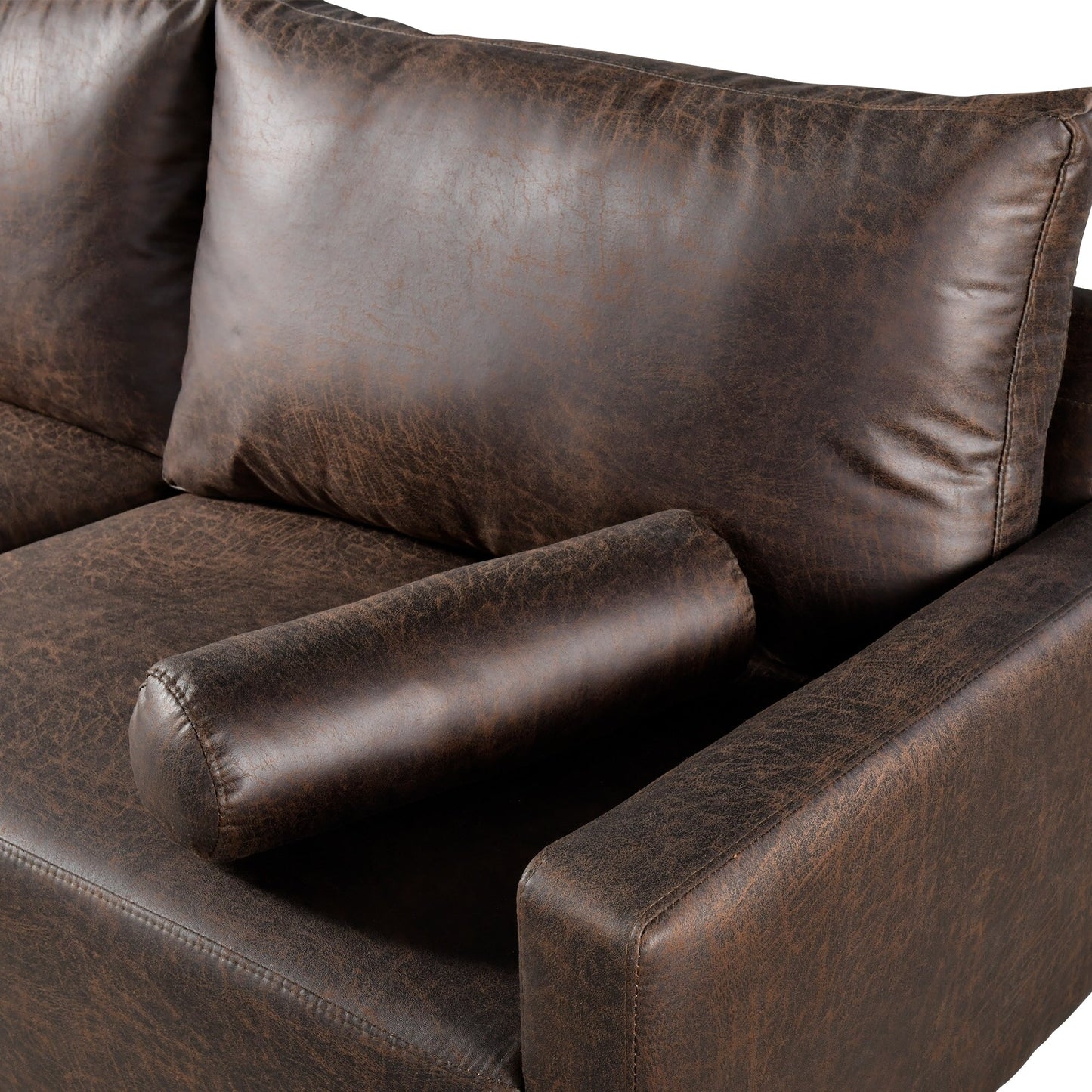 Divano imbottito HOOOWOOO Mid-Century Modern con cuscini arrotolati