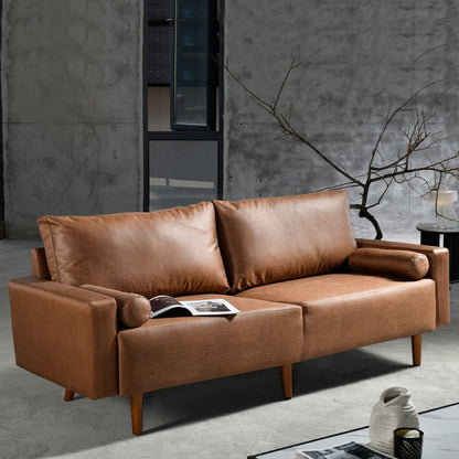 Divano imbottito HOOOWOOO Mid-Century Modern con cuscini arrotolati