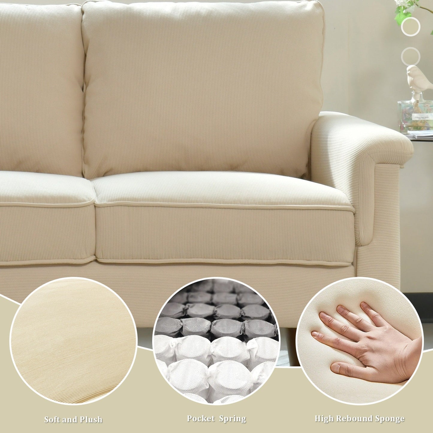 Divano moderno a 3 posti in tessuto di poliestere HOOOWOOO con bracciolo largo