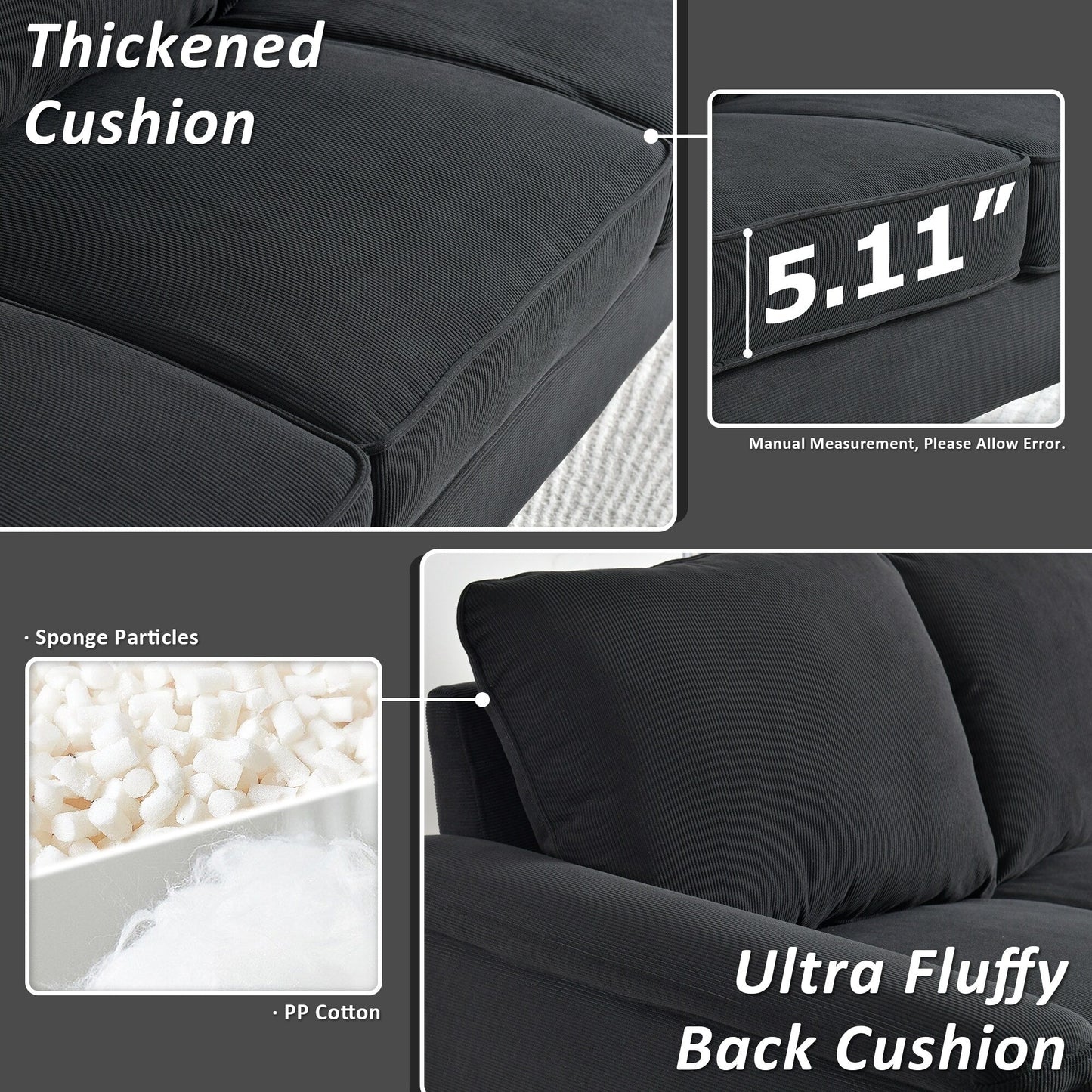 Divano moderno a 3 posti in tessuto di poliestere HOOOWOOO con bracciolo largo